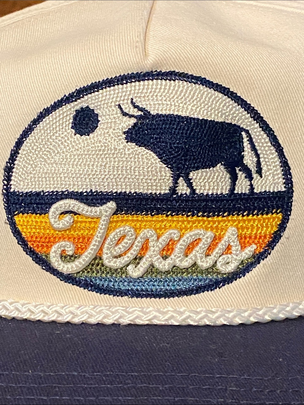 Local Crowns Texas Rope Hat - Cream Crown Navy Bill with Multicolor Patch